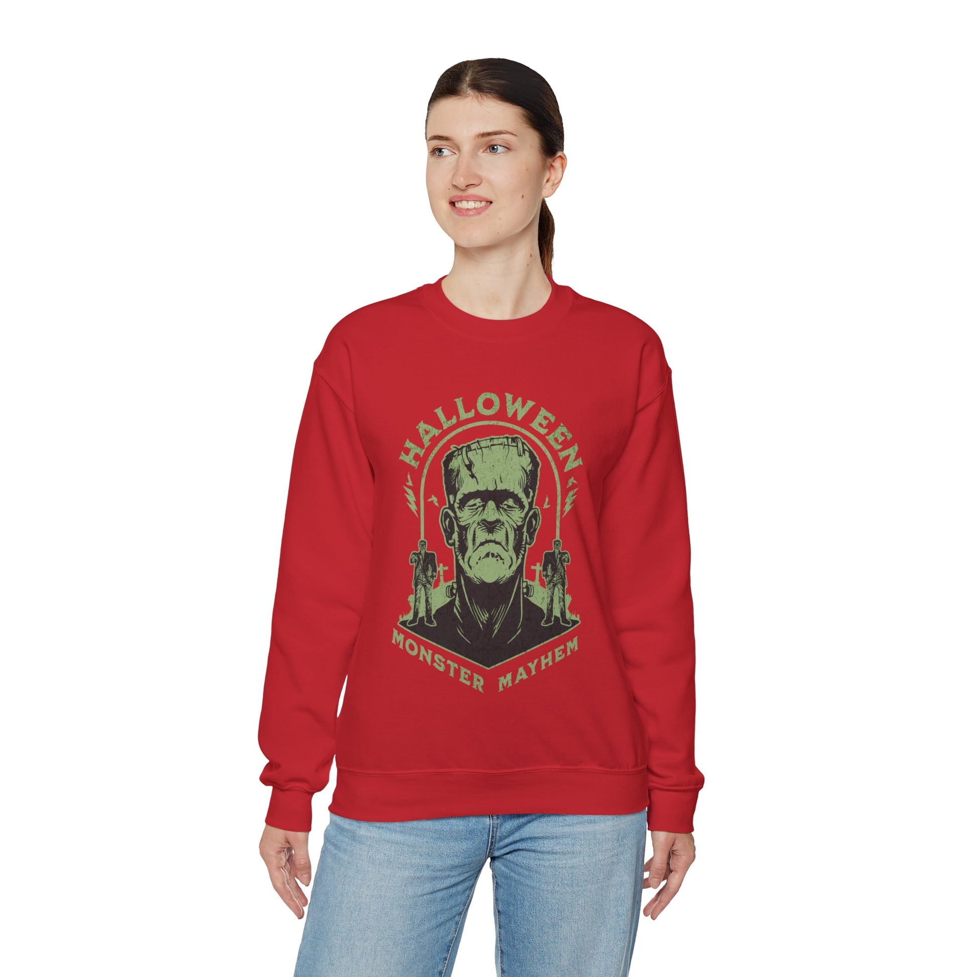 Vintage Halloween Frankenstein Monster Graphic Sweatshirt, Creepy Spooky Book Lover Gift, Horror Movie, Fall Festival Party Sweater. Sweatshirt Printify   