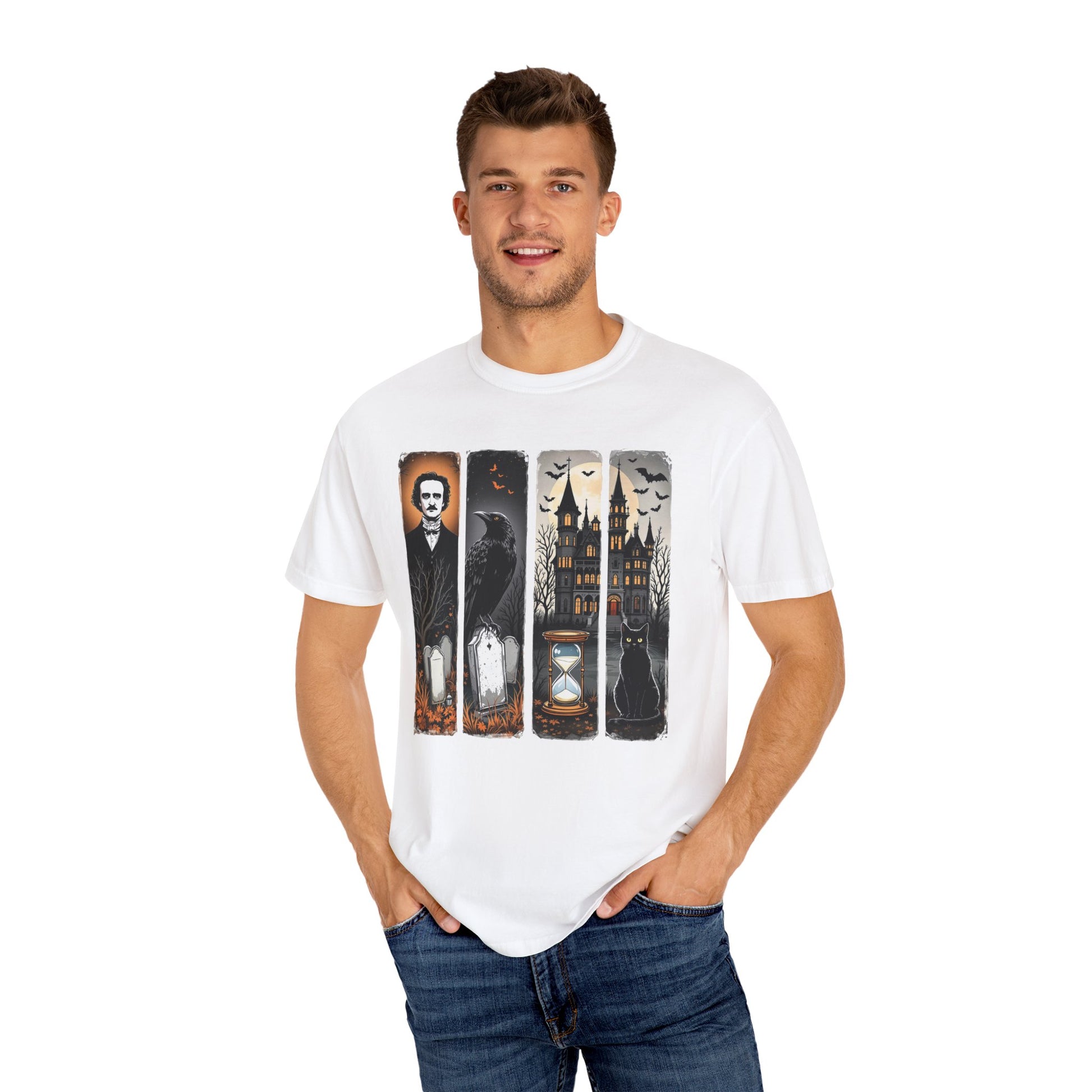 Edgar Allan Poe T-Shirt Gothic Graphic Tee The Raven Nevermore Quote Horror Literature Shirt Dark Academia Aesthetic Halloween Party Gift T-Shirt Printify