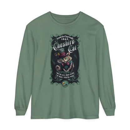 Cheshire Cat Long Sleeve Shirt, Alice in Wonderland, Lewis Carroll Dark Academia TShirt Mad Hatter Tea Party Bookish Book Lover Booktok Gift Long-sleeve Printify Light Green S 