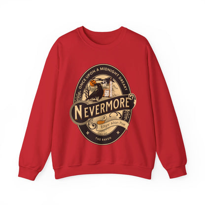 Edgar Allan Poe, Nevermore The Raven Sweatshirt, Book Lover, Halloween, Haunting Gothic Gift, Light, Dark Academia, Horror Movie Sweater Sweatshirt Printify S Red 