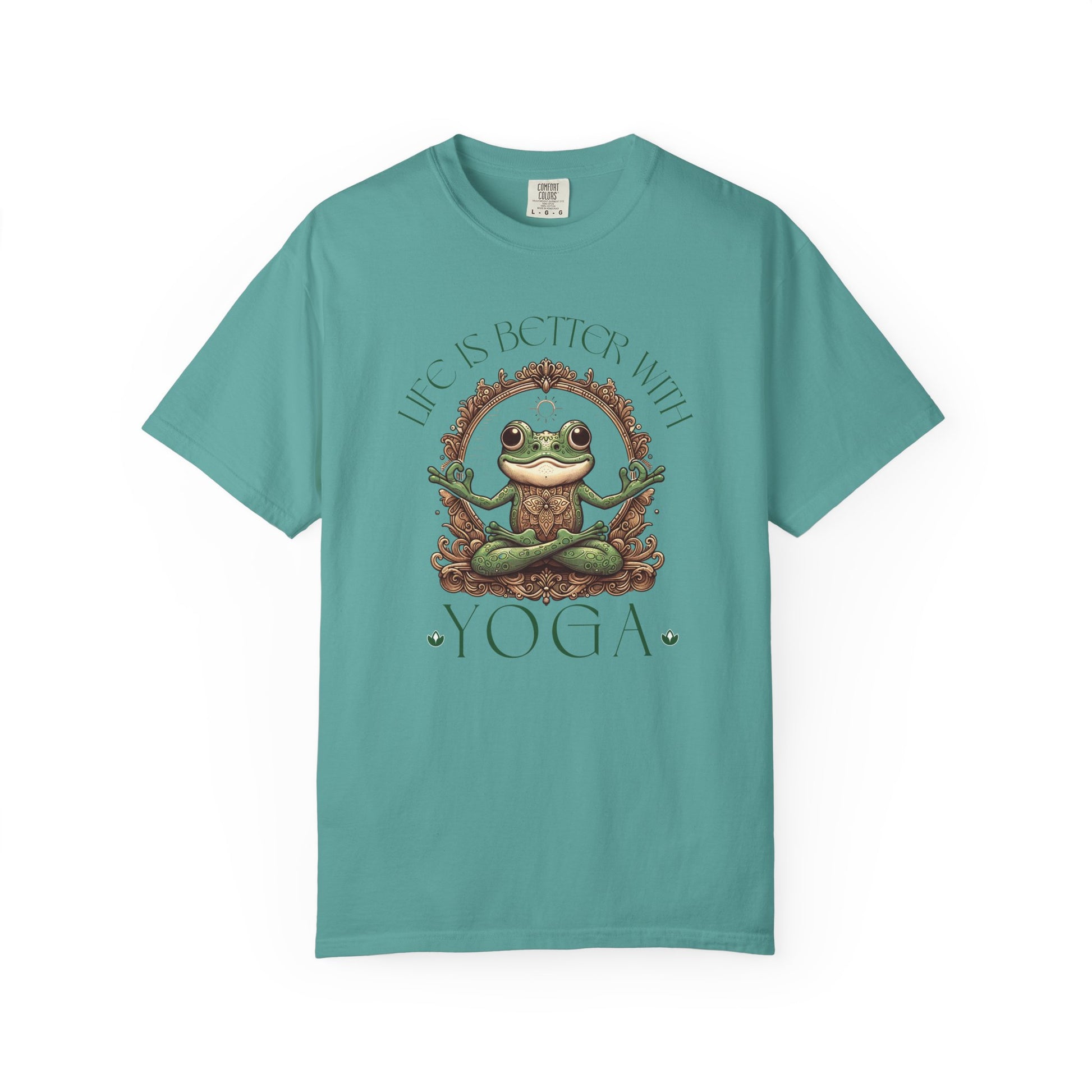 Green Yoga Frog Life Is Better With Yoga Unisex T-Shirt, Casual Wear, Highlander Fan Gift, T-Shirt Printify Seafoam S