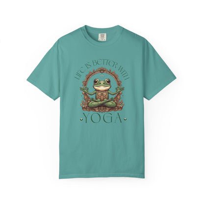 Green Yoga Frog Life Is Better With Yoga Unisex T-Shirt, Casual Wear, Highlander Fan Gift, T-Shirt Printify Seafoam S