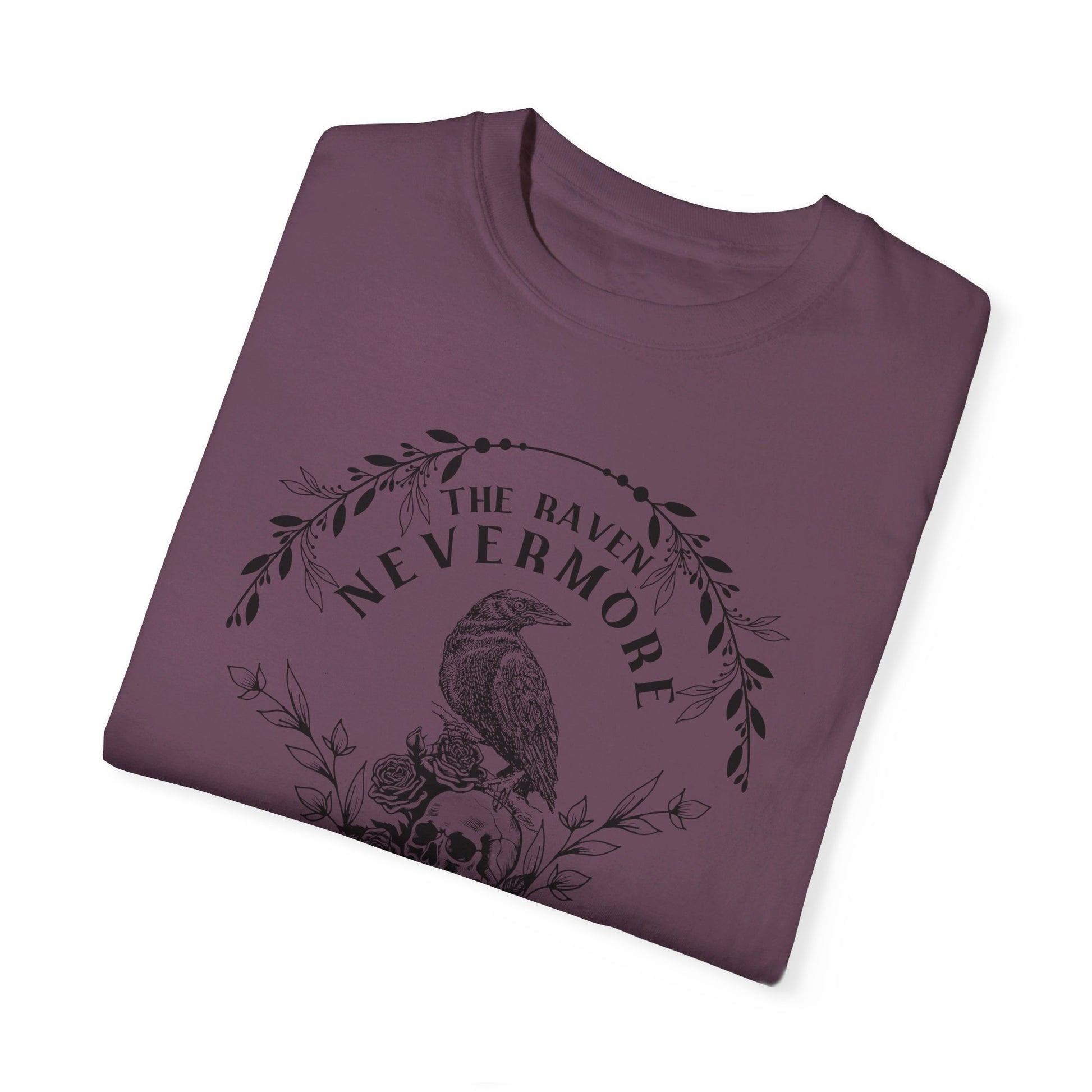 Edgar Allan Poe, Nevermore The Raven Comfort Colors TShirt, Book Lover, Halloween, Haunting Gothic Gift, Light, Dark Academia, Horror Movie T-Shirt Printify   