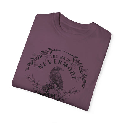 Edgar Allan Poe, Nevermore The Raven Comfort Colors TShirt, Book Lover, Halloween, Haunting Gothic Gift, Light, Dark Academia, Horror Movie T-Shirt Printify   