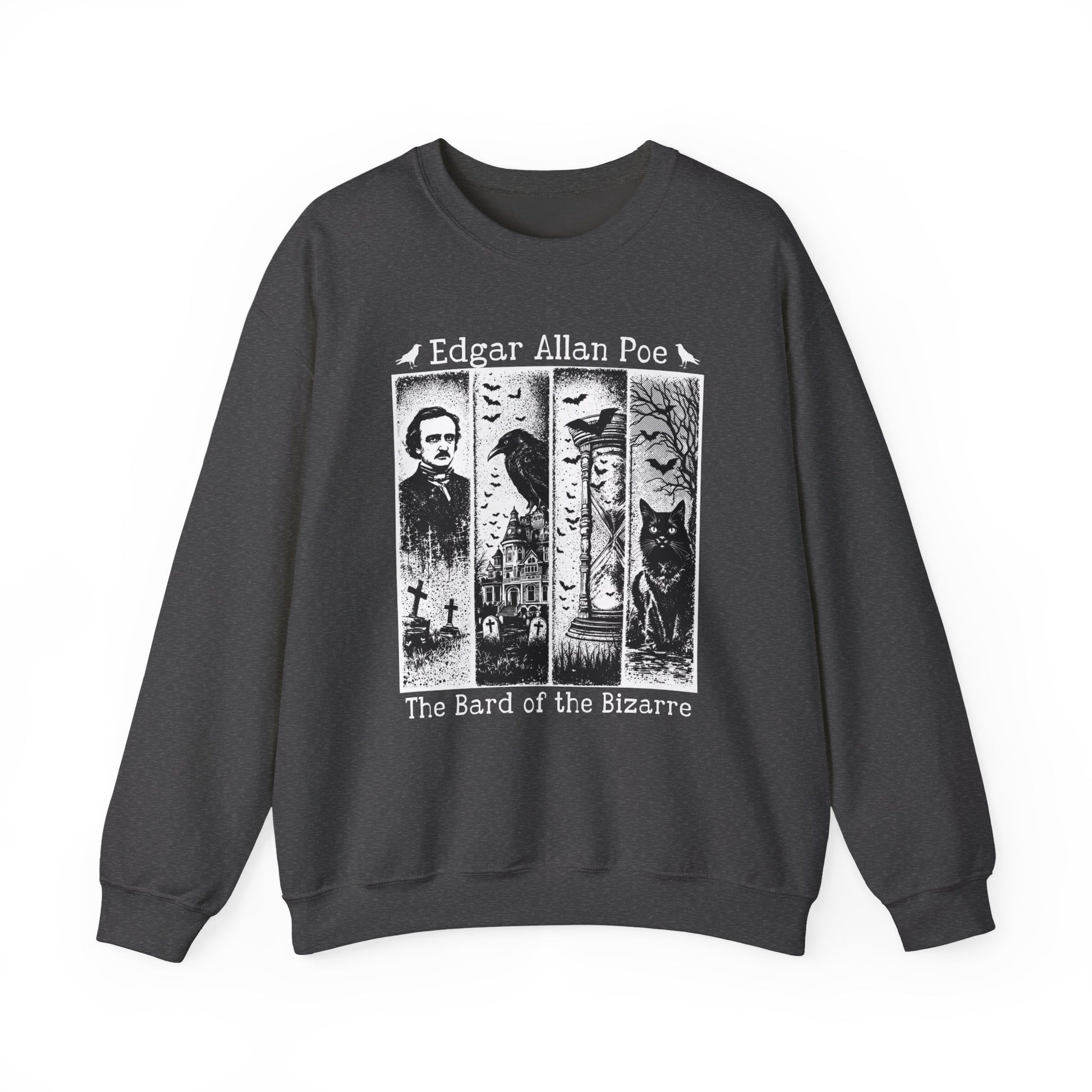 Edgar Allan Poe Sweatshirt The Raven Nevermore Gothic Horror Sweater Dark Academia Macabre Halloween Gift for Book Lovers Birthday Christmas Sweatshirt Printify Dark Heather S