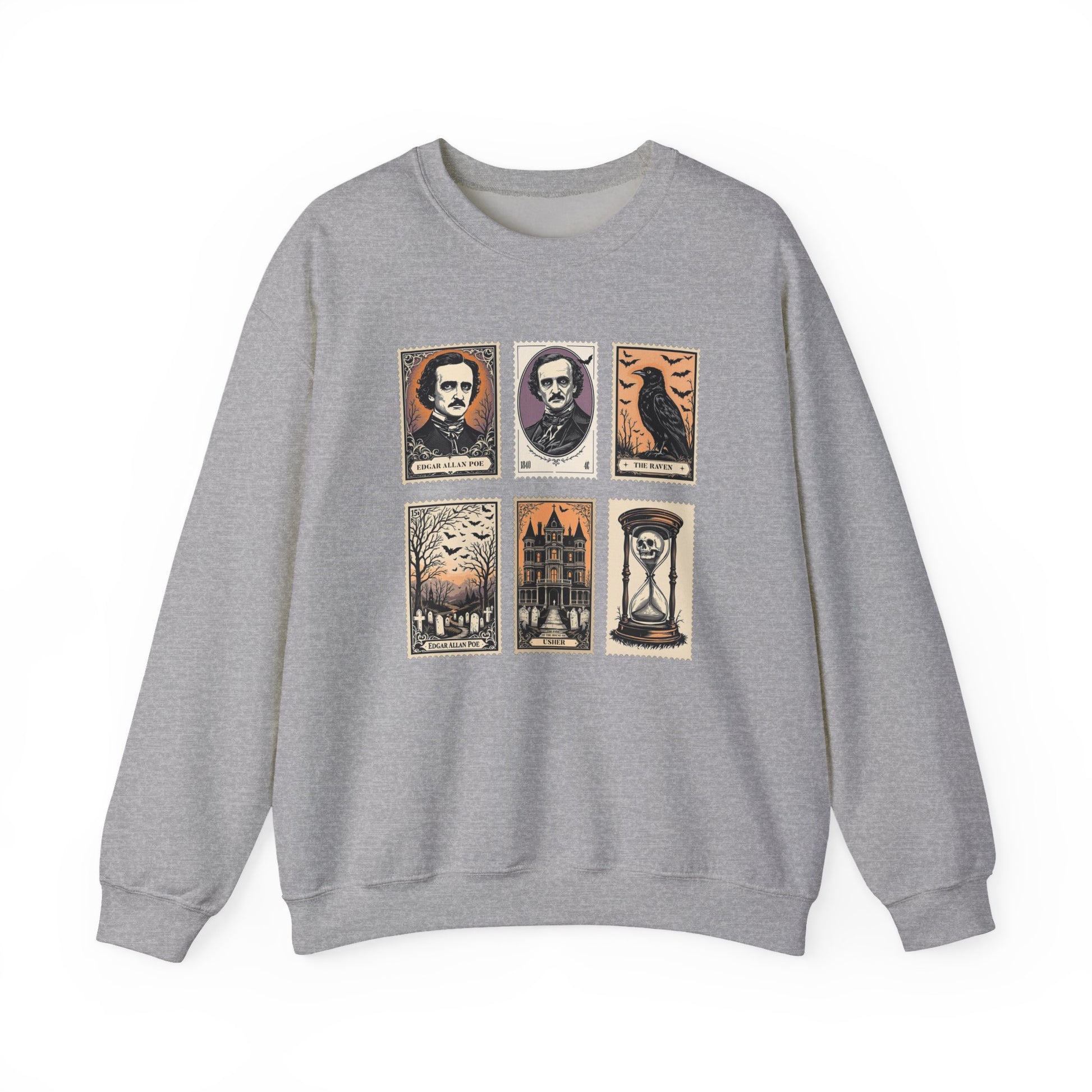 Edgar Allan Poe Sweatshirt The Raven Nevermore Gothic Horror Sweater Dark Academia Macabre Halloween Gift for Book Lovers Birthday Christmas Sweatshirt Printify Sport Grey S