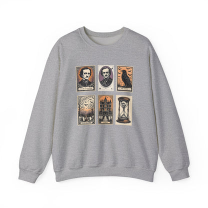 Edgar Allan Poe Sweatshirt The Raven Nevermore Gothic Horror Sweater Dark Academia Macabre Halloween Gift for Book Lovers Birthday Christmas Sweatshirt Printify Sport Grey S