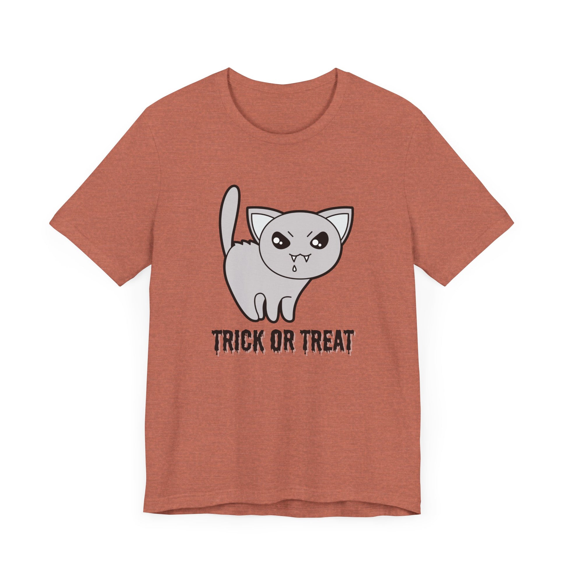 Cute Halloween Vampire Cat TShirt, Trick or Treat Shirt, Spooky Ghost Season Tee, Fun Halloween Party, Festival T-Shirt T-Shirt Printify   