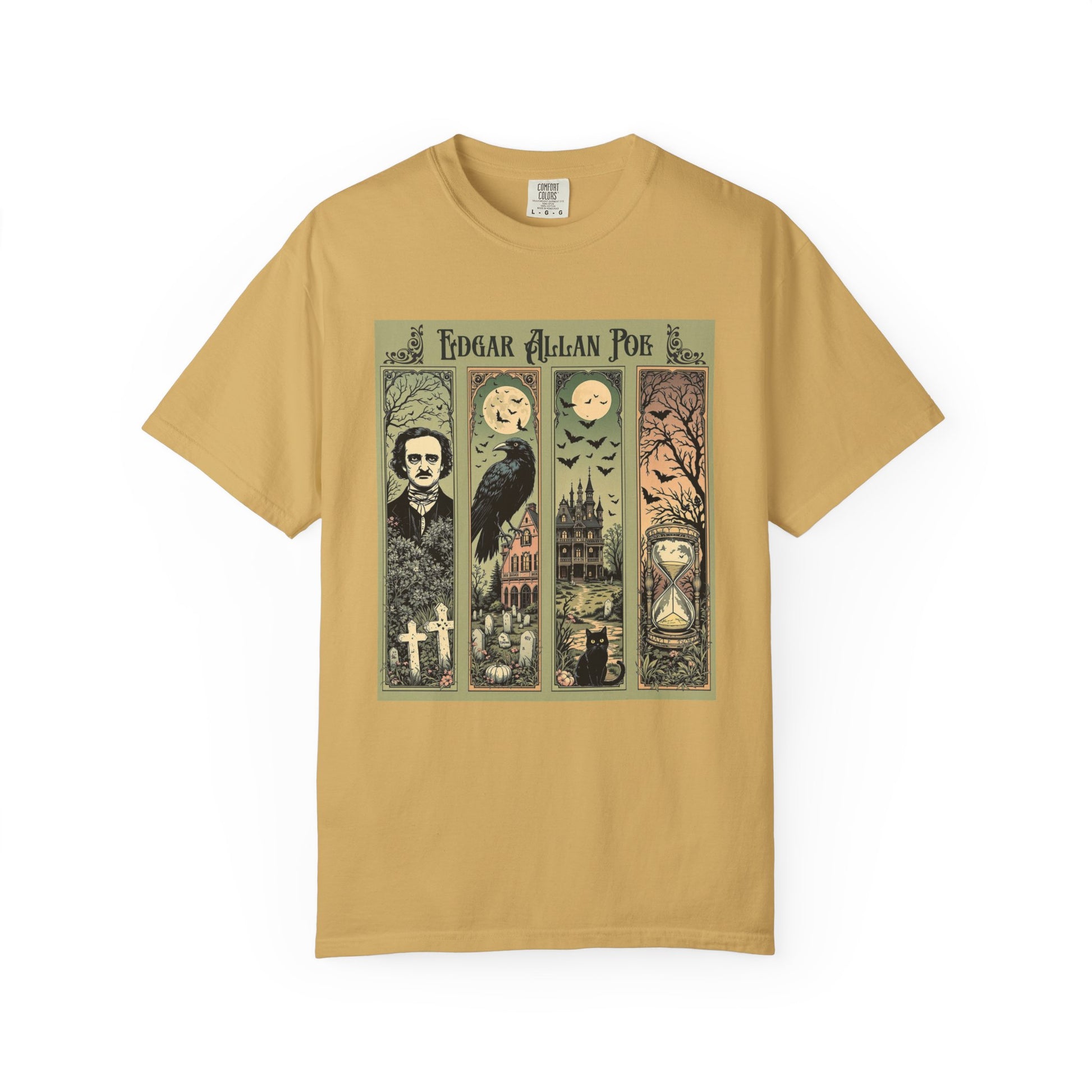 Edgar Allan Poe T-Shirt Gothic Graphic Tee The Raven Nevermore Quote Horror Literature Shirt Dark Academia Aesthetic Halloween Party Gift T-Shirt Printify Mustard S