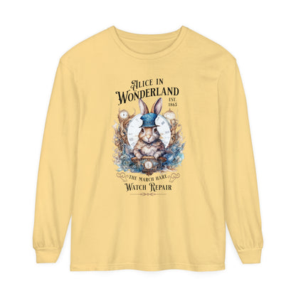 Alice in Wonderland Long Sleeve Shirt, Lewis Carroll Dark Academia TShirt, Mad Hatter Tea Party March Hare White Rabbit Bookish Booktok Gift Long-sleeve Printify Butter S 