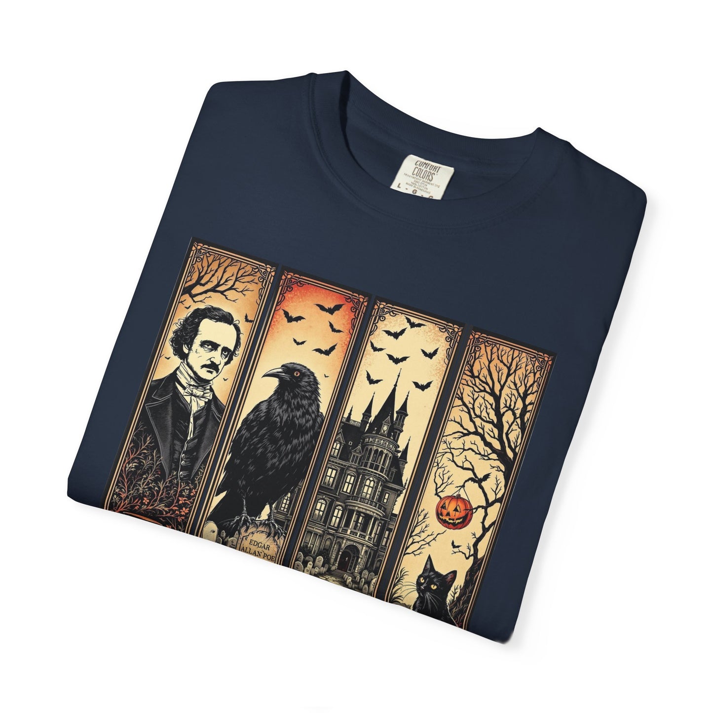 Edgar Allan Poe T-Shirt Gothic Graphic Tee The Raven Nevermore Quote Horror Literature Shirt Dark Academia Aesthetic Halloween Party Gift