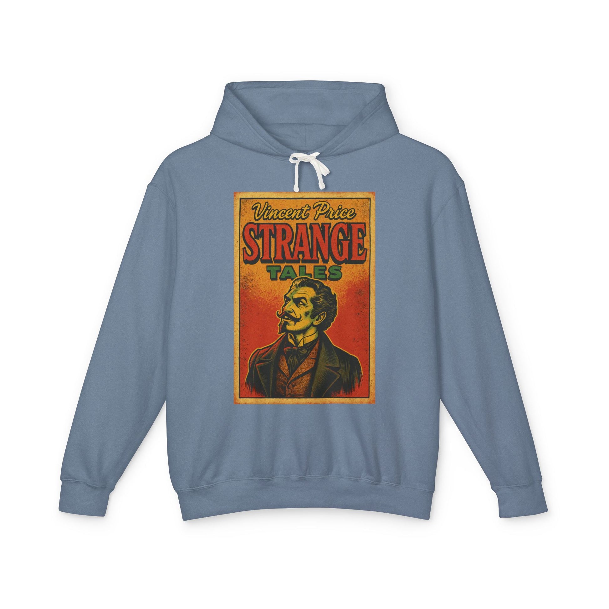 Vincent Price Vintage Strange Tales Hoodie, Unisex Lightweight Sweatshirt, Retro Graphic Outerwear, Gift for Readers, Fall Fashion Hoodie Printify S Blue Jean