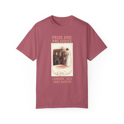 Jane Austen Comfort Colors TShirt, Pride & Prejudice Historical Romance, Bookish Literary Jane Austen Fan Art, Gift for Her Bookclub Tee T-Shirt Printify Crimson S 