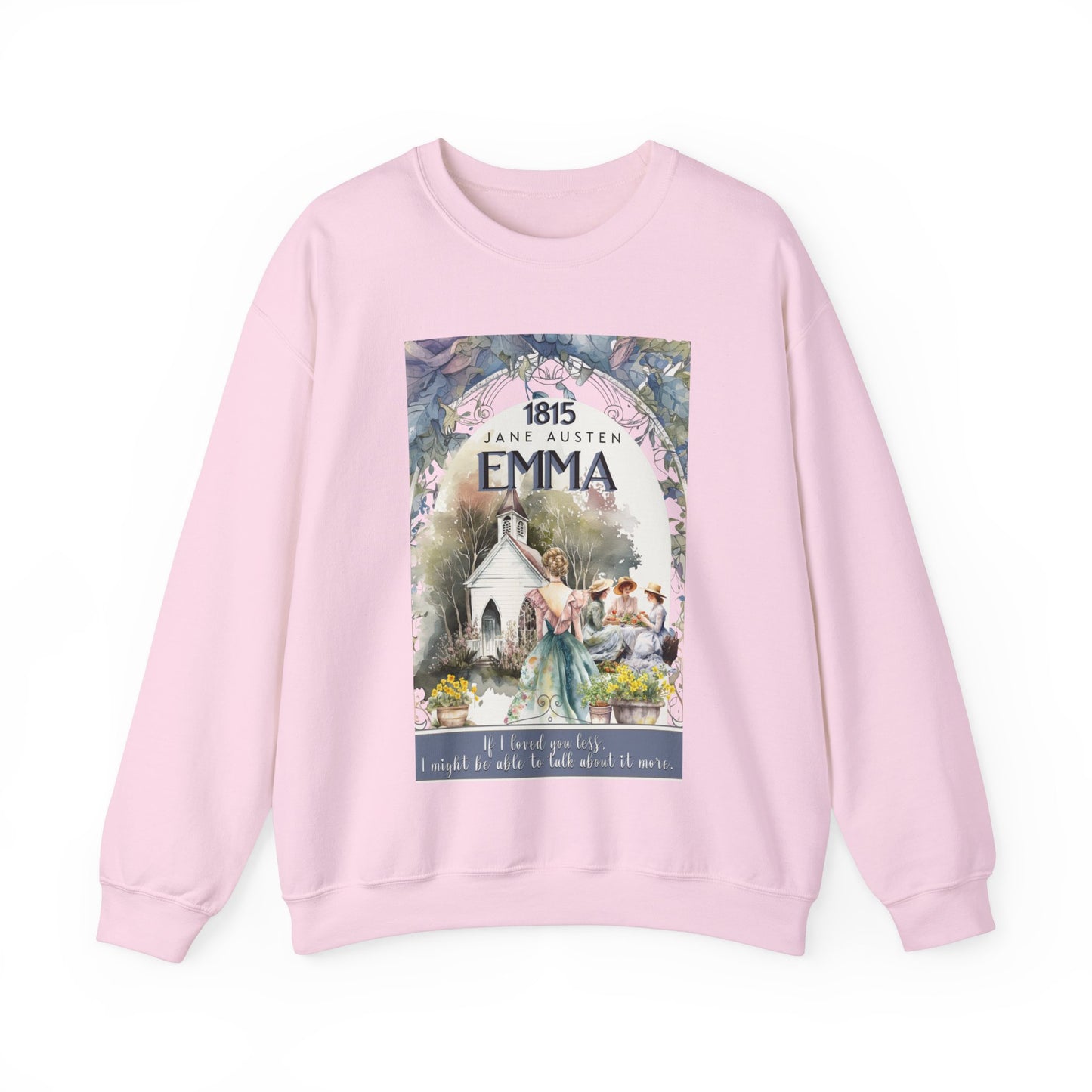 Jane Austen Sweatshirt, Emma Historical Romance Sweater, Bookish Literary Jane Austen Fan Art Gift, Gift for Her, Bookclub Shirt Sweatshirt Printify S Light Pink 