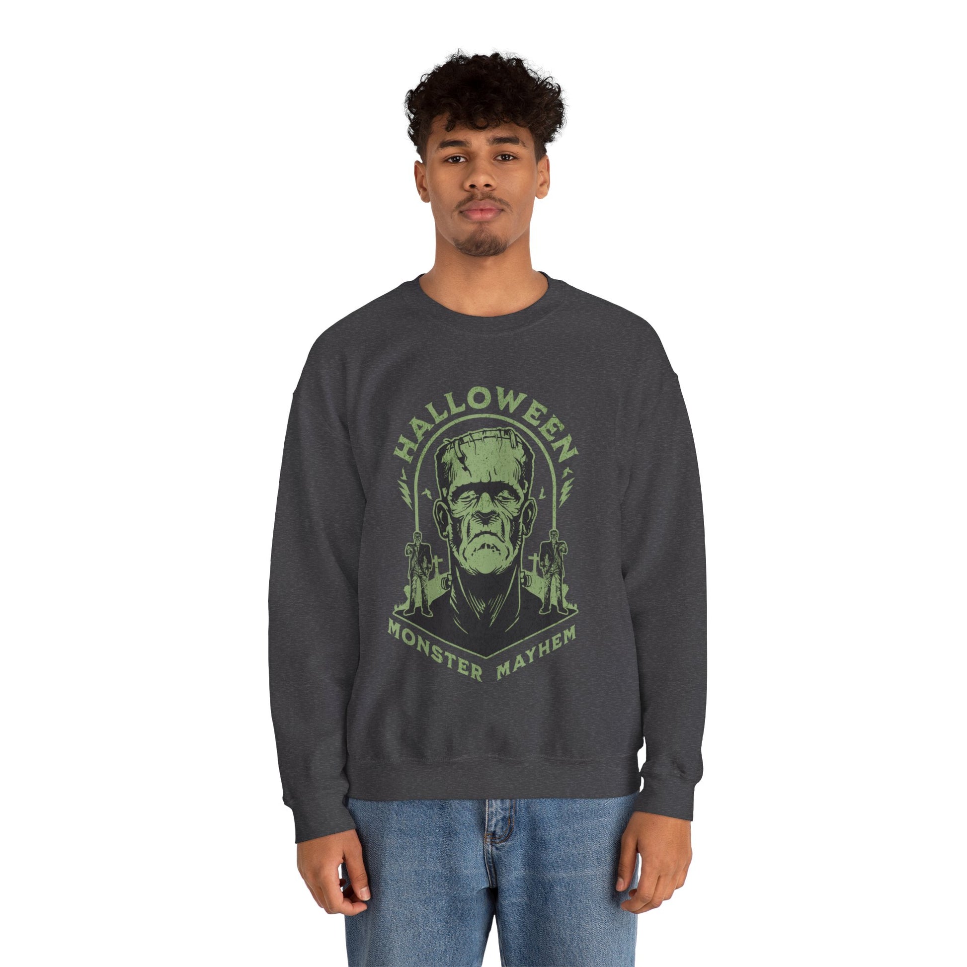 Vintage Halloween Frankenstein Monster Graphic Sweatshirt, Creepy Spooky Book Lover Gift, Horror Movie, Fall Festival Party Sweater. Sweatshirt Printify   