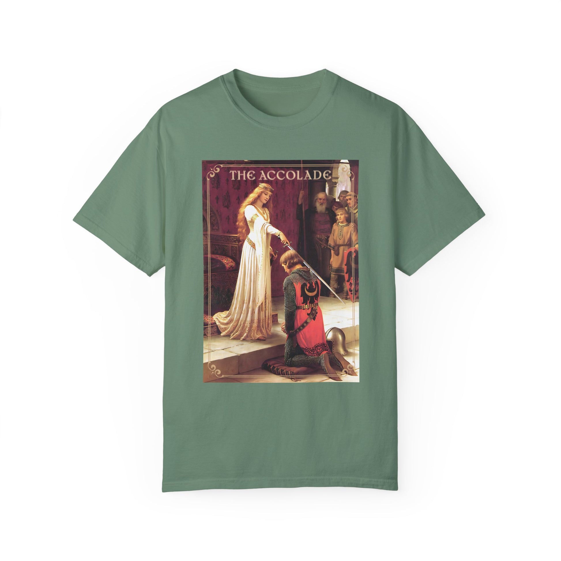 Renaissance The Accolade Print T-Shirt King Arthur And His Knights Renfaire Theme Gift Comfortable Medieval Festival Shirt Art Lover Gift T-Shirt Printify Light Green S