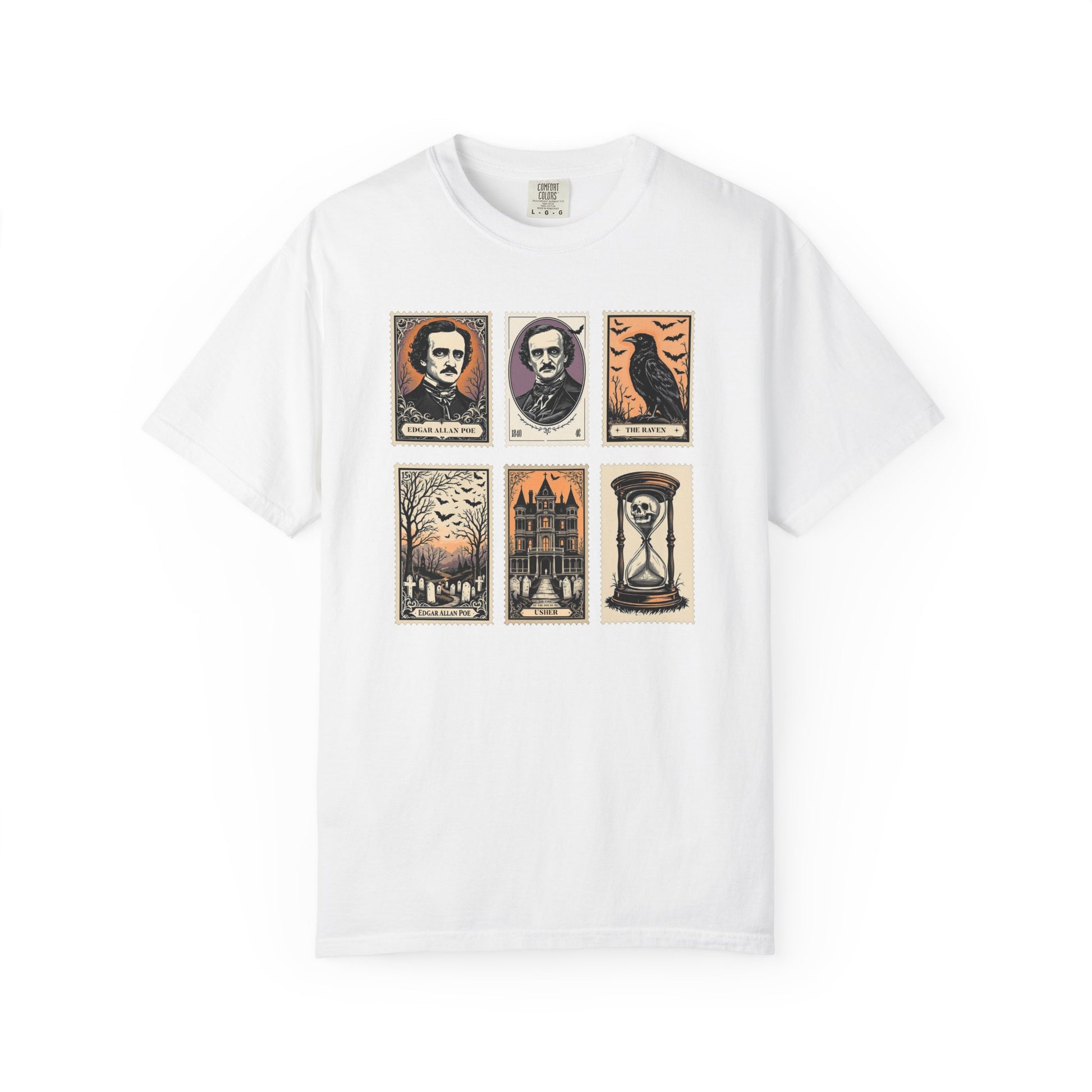 Edgar Allan Poe T-Shirt Gothic Graphic Tee The Raven Nevermore Quote Horror Literature Shirt Dark Academia Aesthetic Halloween Party Gift T-Shirt Printify White S