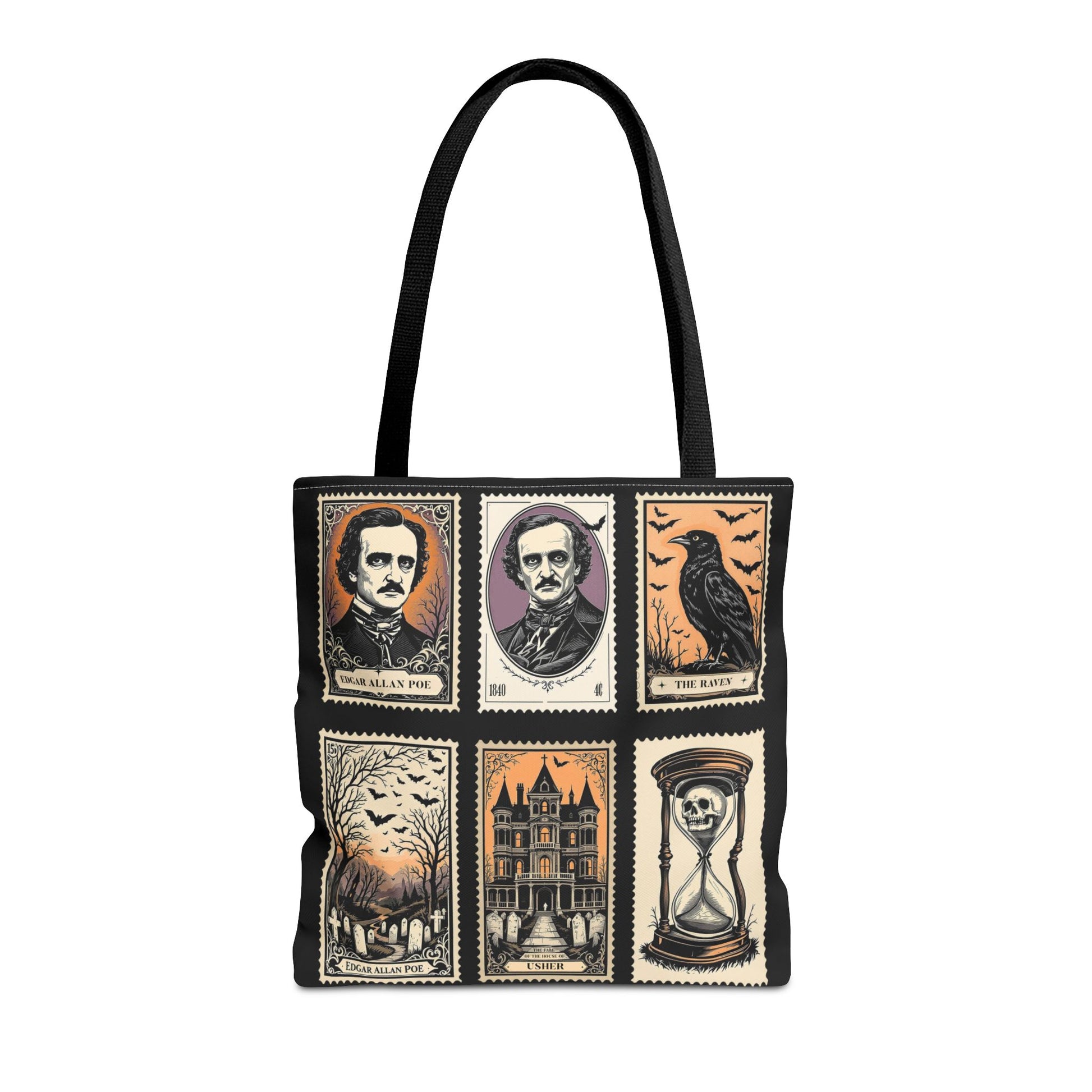 Edgar Allan Poe Tote Bag Gothic Literary Gift for Book Lover Dark Academia Macabre Accessory Halloween Tote Fall School Bag for Poetember Bags Printify 16" × 16'' Black