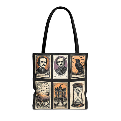 Edgar Allan Poe Tote Bag Gothic Literary Gift for Book Lover Dark Academia Macabre Accessory Halloween Tote Fall School Bag for Poetember Bags Printify 16" × 16'' Black