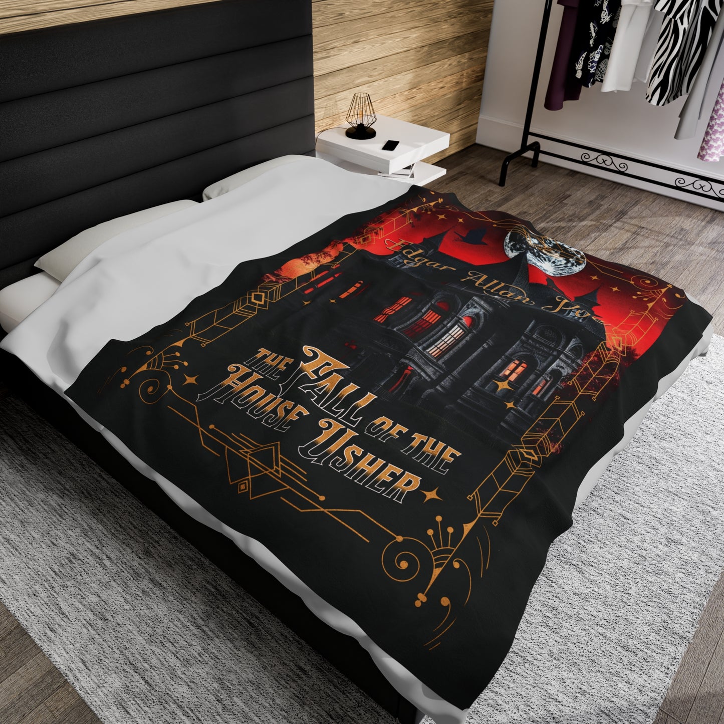 Edgar Allan Poe, The Fall Of The House Of Usher Throw Blanket, Book Lover Reading Blanket, Gothic Dark Academia, Horror Movie Watching Plush All Over Prints Printify   