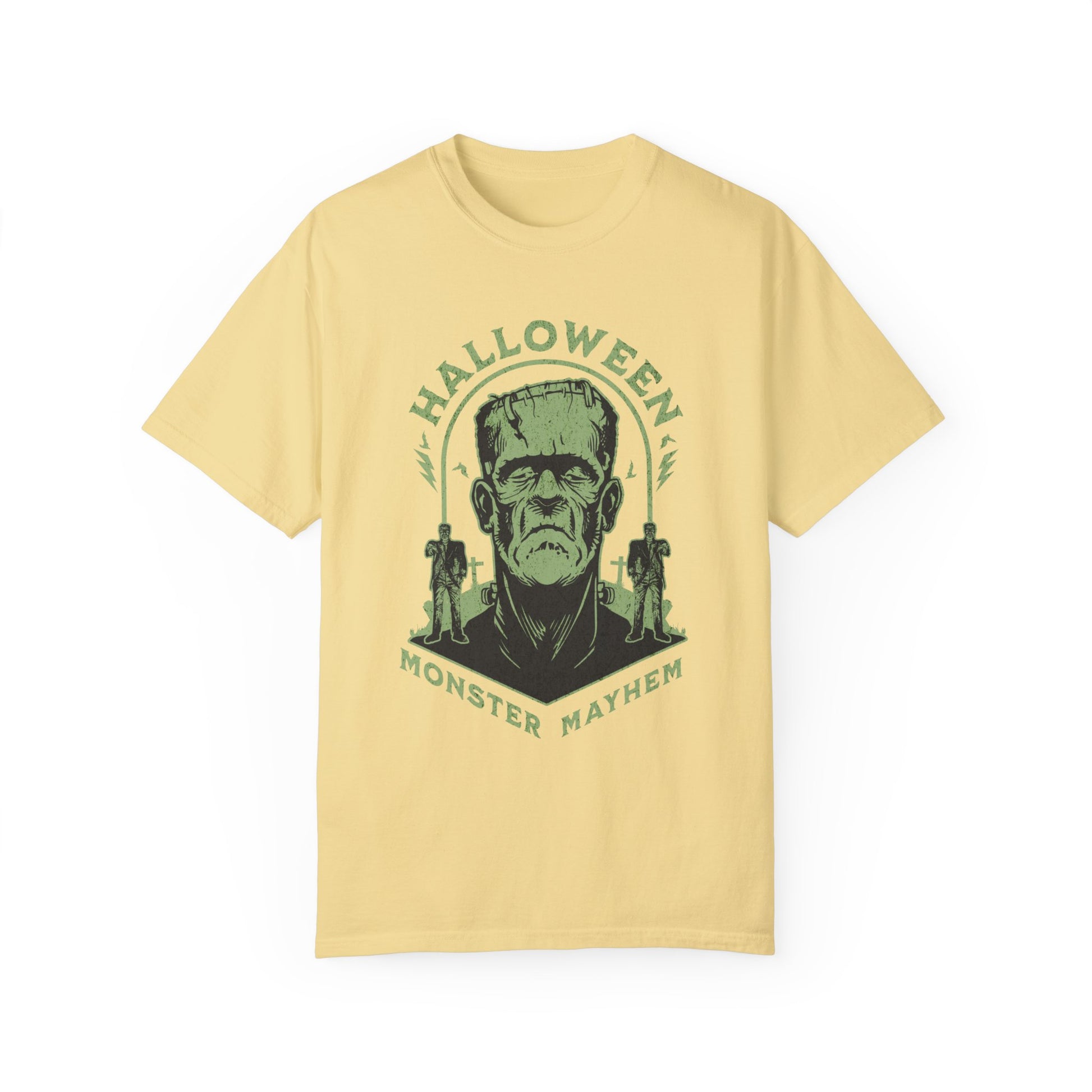 Vintage Halloween Frankenstein Monster Graphic Tee, Creepy Spooky Book Lover Gift, Horror Movie, Fall Festival Party Comfort Colors T Shirt. T-Shirt Printify Butter S 