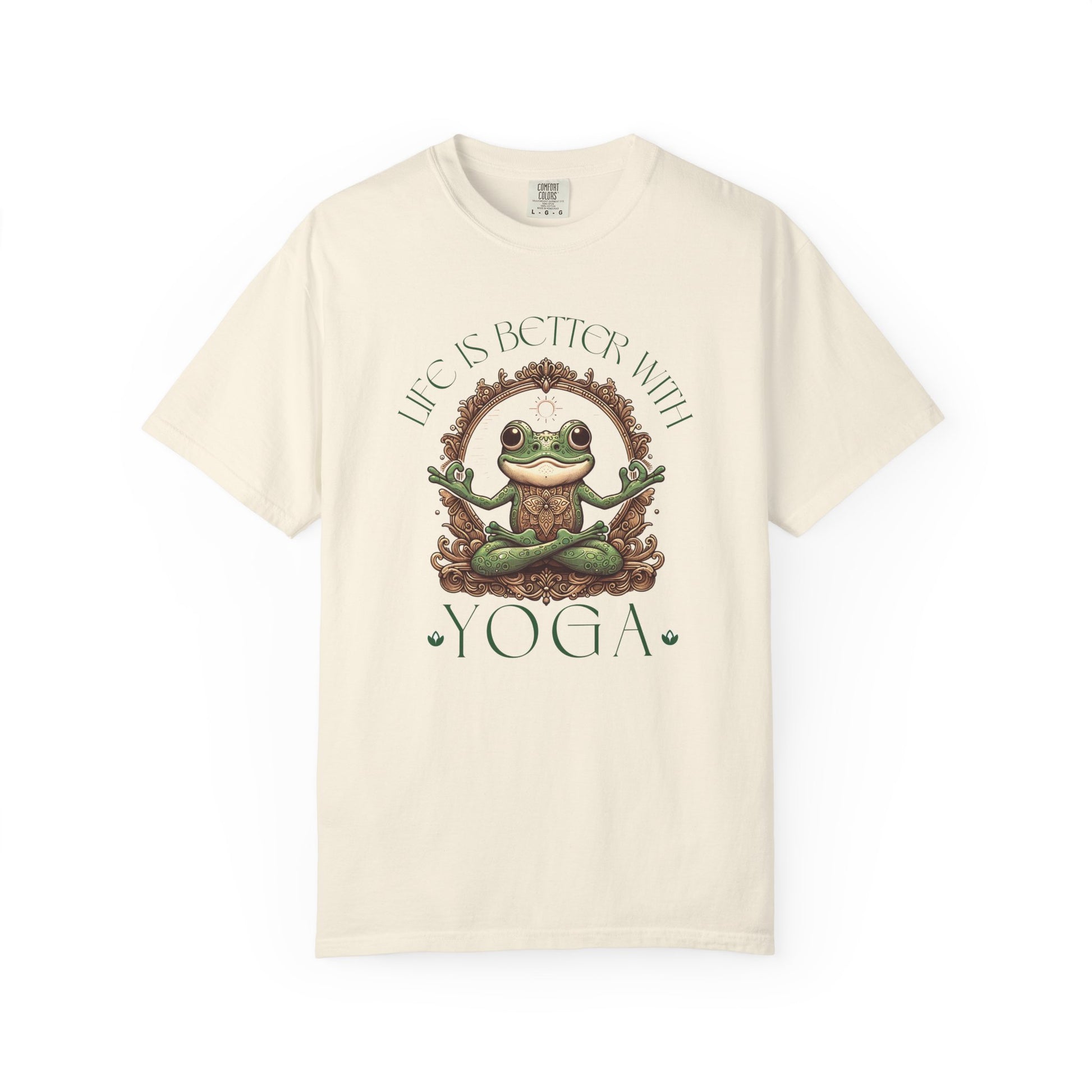 Green Yoga Frog Life Is Better With Yoga Unisex T-Shirt, Casual Wear, Highlander Fan Gift, T-Shirt Printify Ivory S