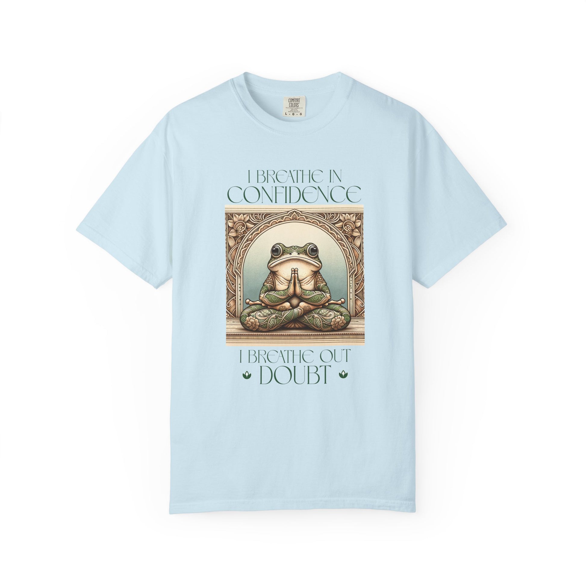 Yoga Frog Breath in Confidence Green Unisex T-Shirt, Casual Wear, Highlander Fan Gift, Comfortable Graphic Tee T-Shirt Printify Chambray S