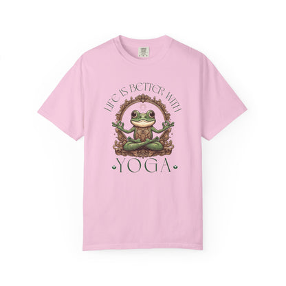 Green Yoga Frog Life Is Better With Yoga Unisex T-Shirt, Casual Wear, Highlander Fan Gift, T-Shirt Printify Blossom S