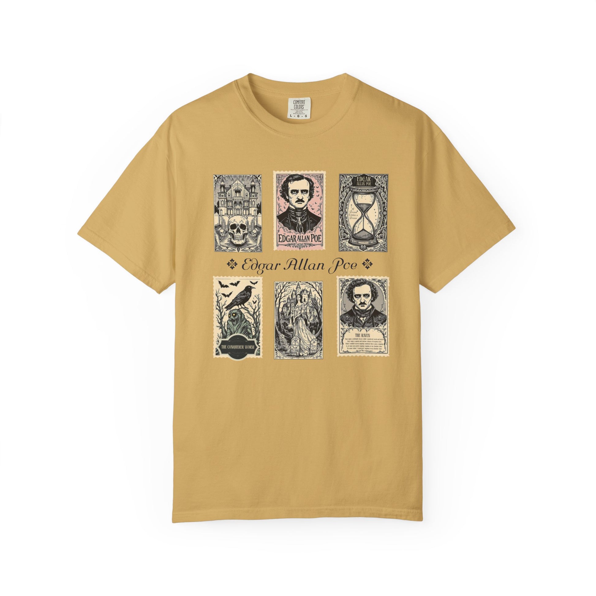 Edgar Allan Poe T-Shirt Gothic Graphic Tee The Raven Nevermore Quote Horror Literature Shirt Dark Academia Aesthetic Halloween Party Gift T-Shirt Printify Mustard S