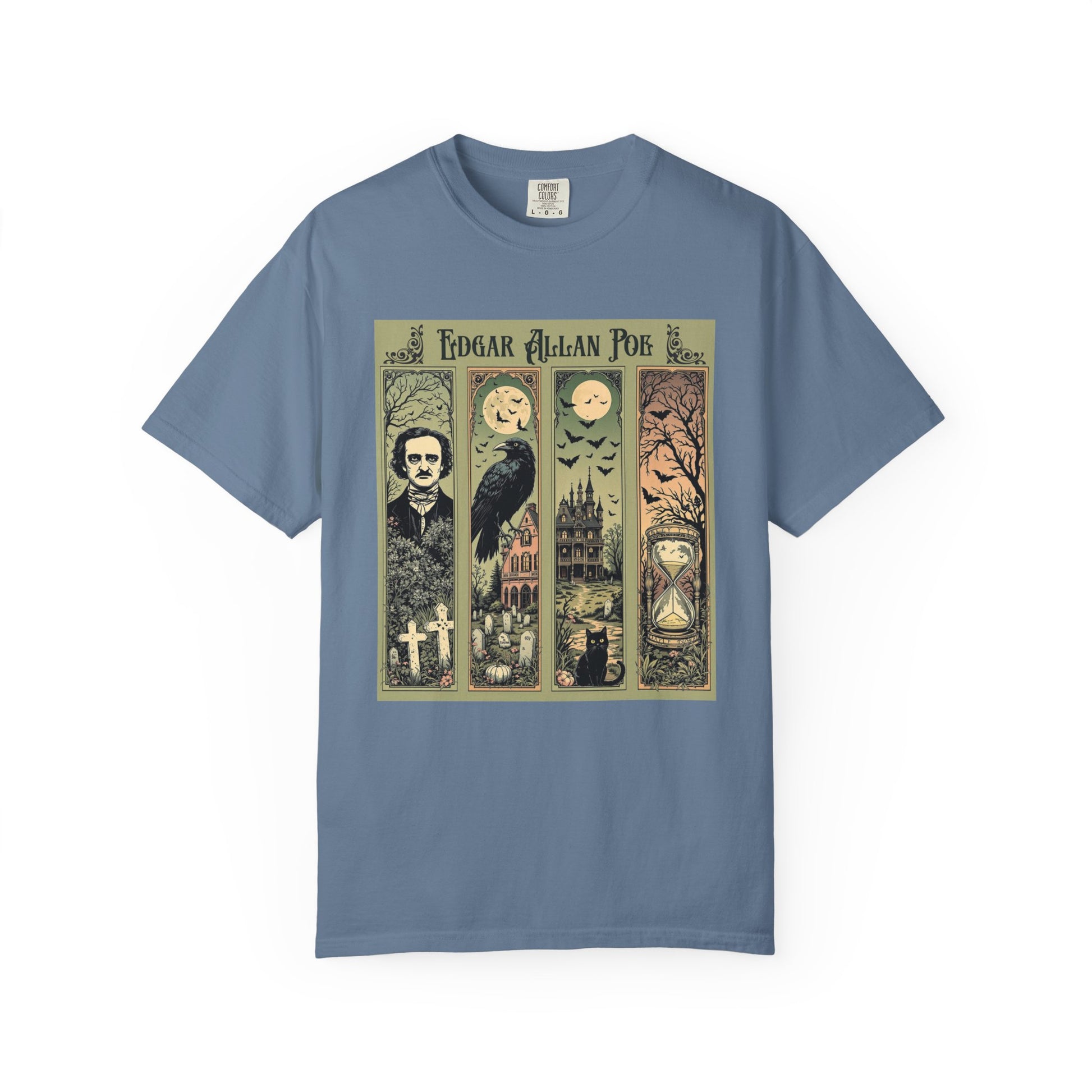Edgar Allan Poe T-Shirt Gothic Graphic Tee The Raven Nevermore Quote Horror Literature Shirt Dark Academia Aesthetic Halloween Party Gift T-Shirt Printify Blue Jean S