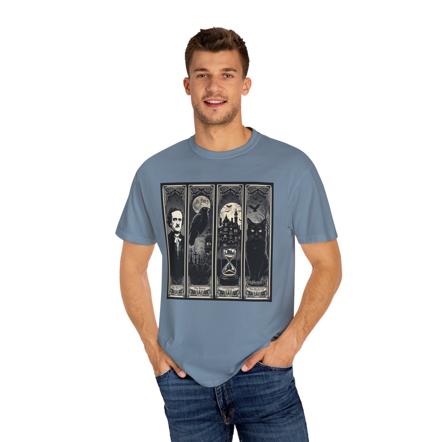 Edgar Allan Poe T-Shirt Gothic Graphic Tee The Raven Nevermore Quote Horror Literature Shirt Dark Academia Aesthetic Halloween Party Gift