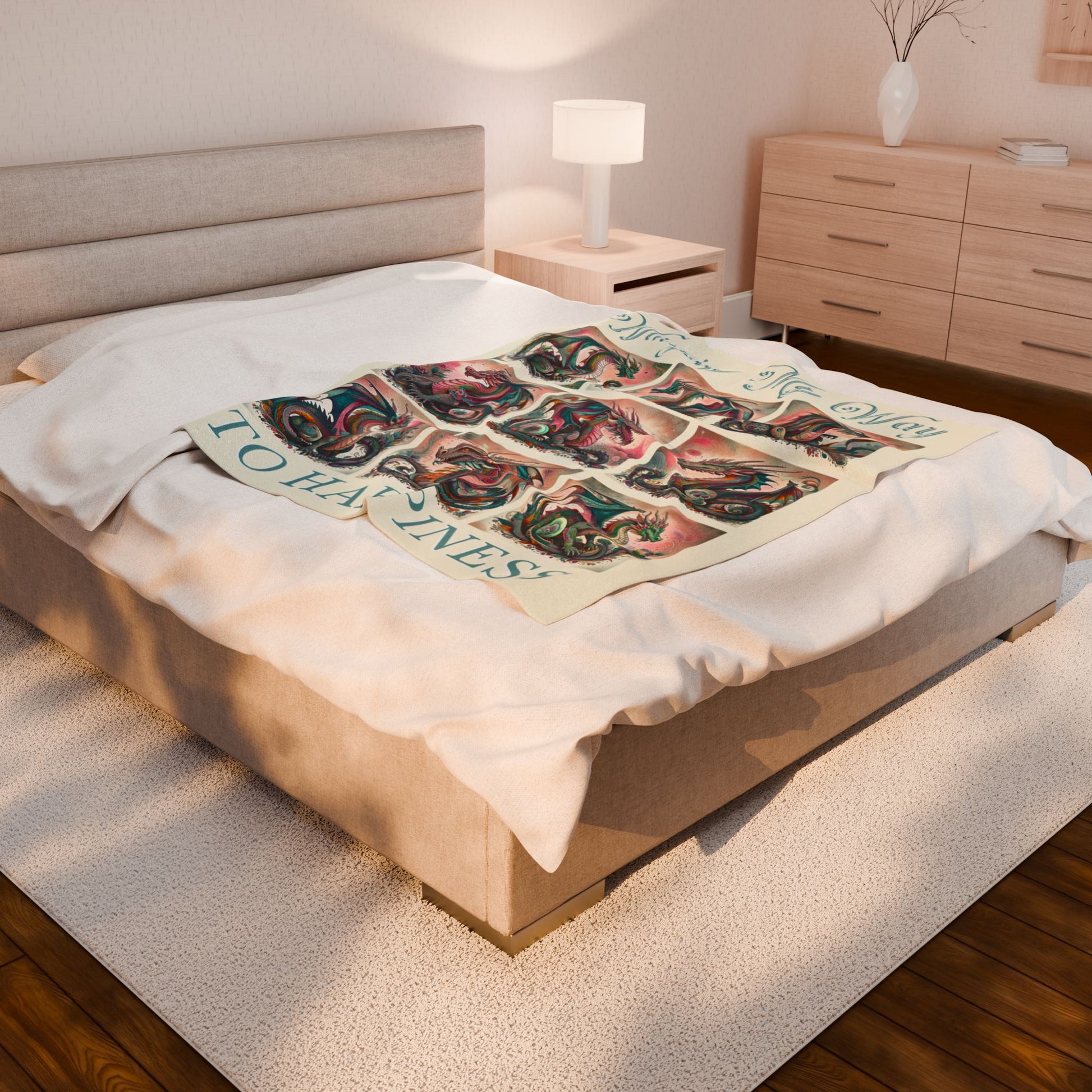 Winging My Way To Happiness Dragon Velveteen Blanket - Perfect for Book Lovers, Gifts for Sisters, Home Decor, Reading Nook, Cozy Nights All Over Prints Printify