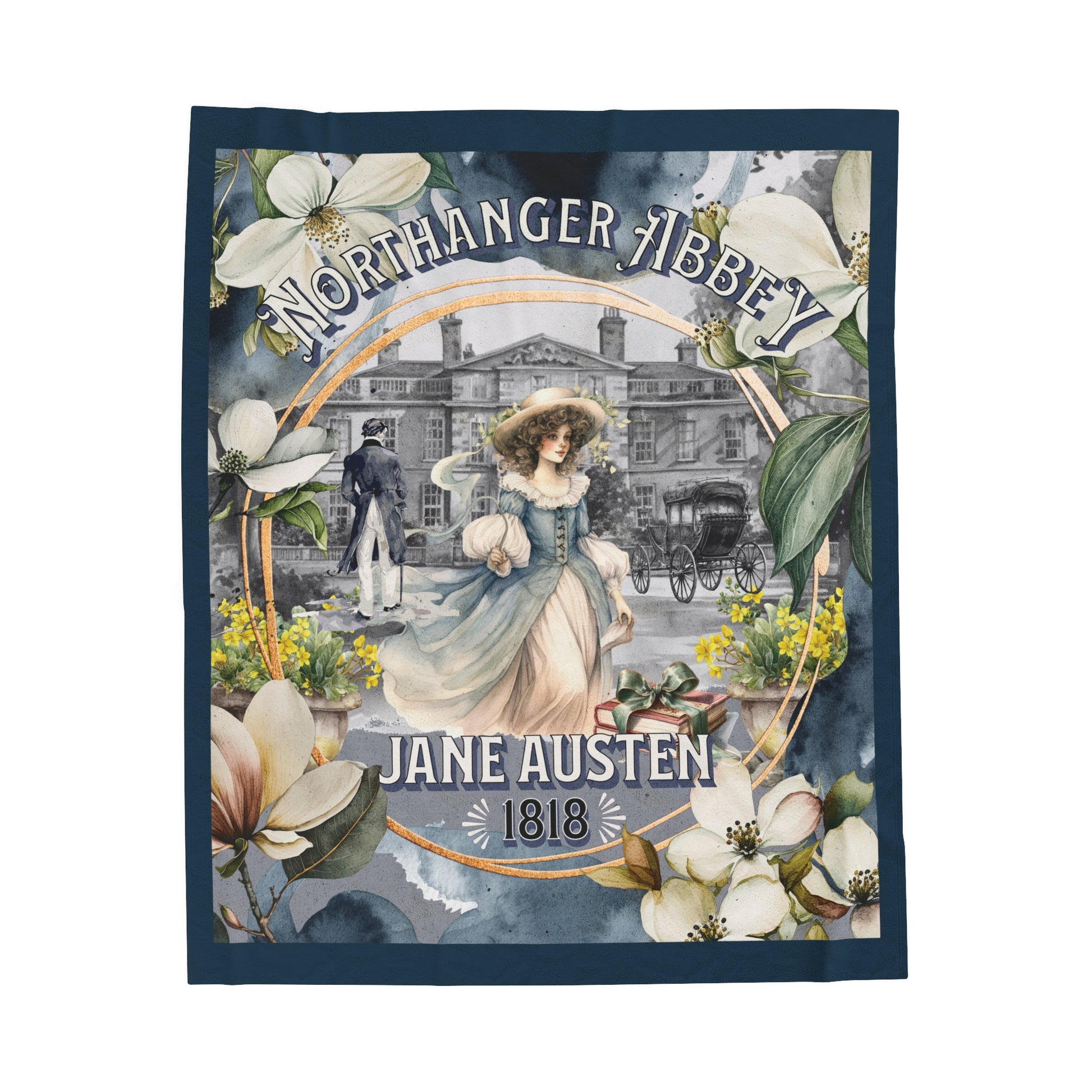 Jane Austen Plush Throw Blanket, Northanger Abbey Historical Romance Gift, Bookish Literary Jane Austen Fan Art Gift, Gift for Her, Bookclub All Over Prints Printify 50" × 60"  