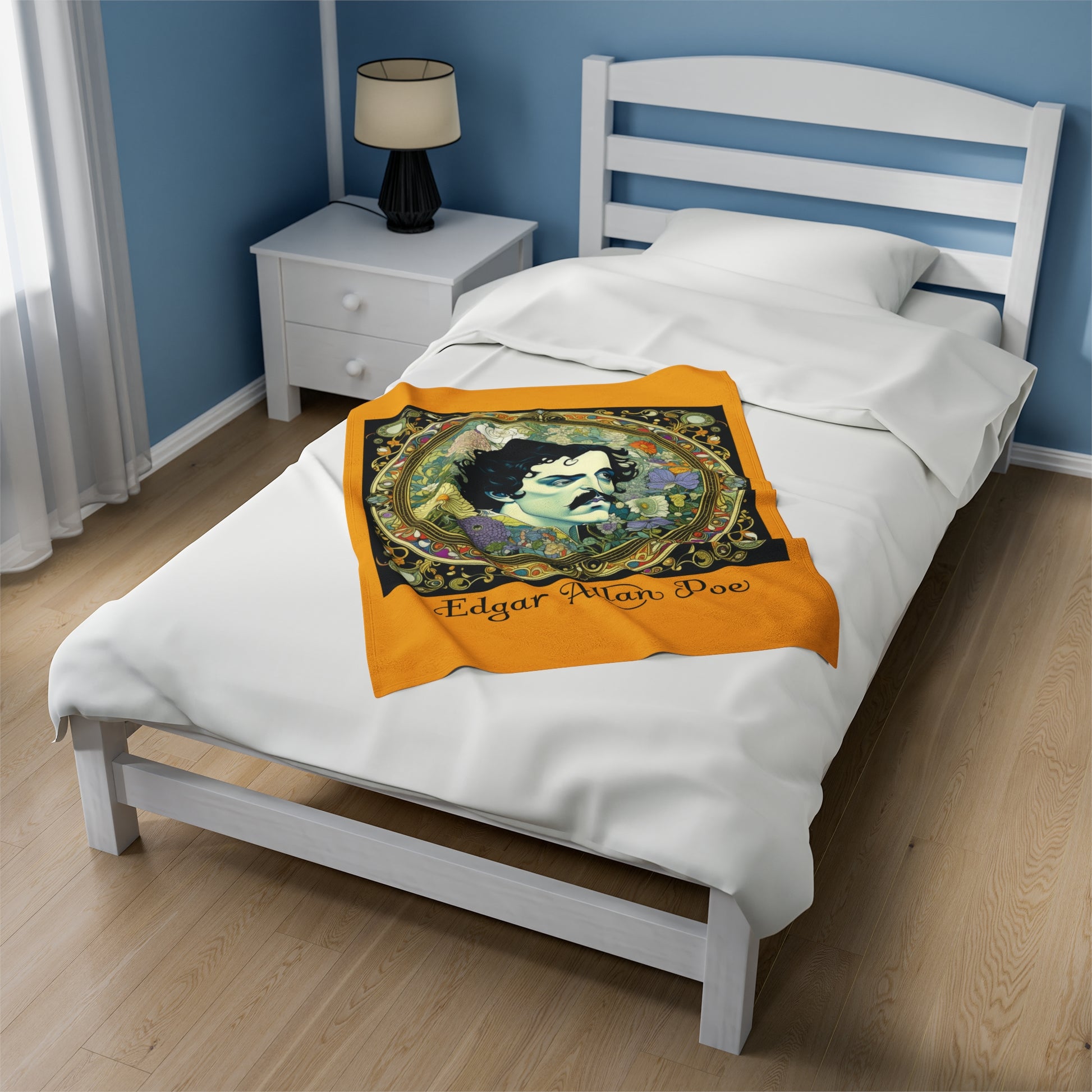 Edgar Allan Poe, Vintage Mucha Floral Throw Blanket, Book Lover Reading, Movie Watching Soft Blanket, Gothic Light, Dark Academia, Fairycore All Over Prints Printify   