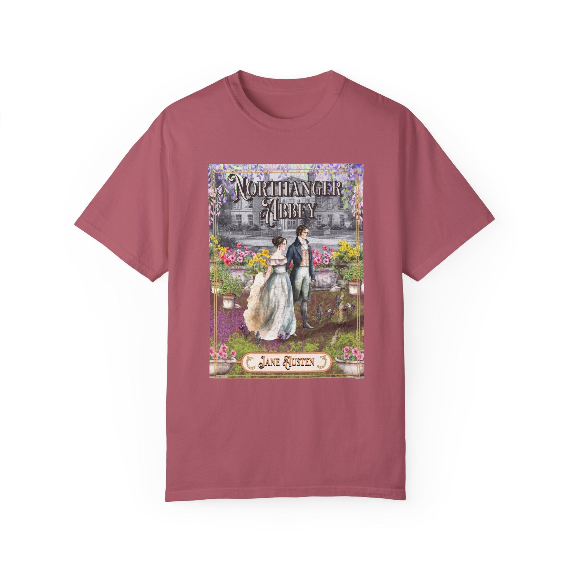 Jane Austen Comfort Colors TShirt, Northanger Abbey Historical Romance, Bookish Literary Jane Austen Fan Art Gift, Gift for Her Bookclub Tee T-Shirt Printify Crimson S 
