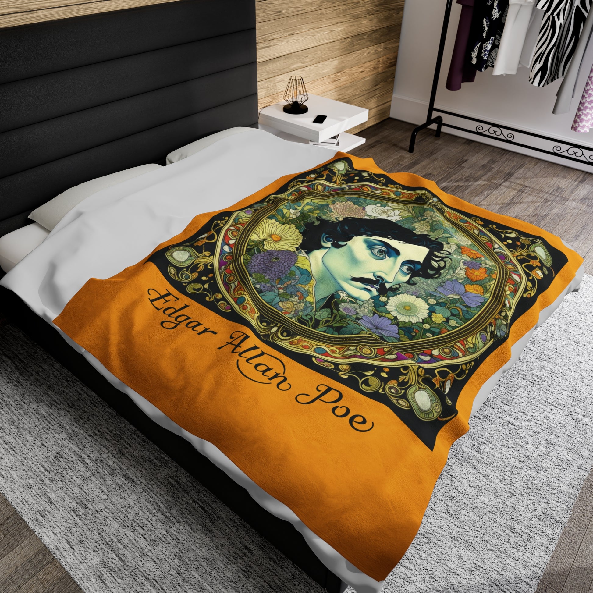 Edgar Allan Poe, Vintage Mucha Floral Throw Blanket, Book Lover Reading, Movie Watching Soft Blanket, Gothic Light, Dark Academia, Fairycore All Over Prints Printify   