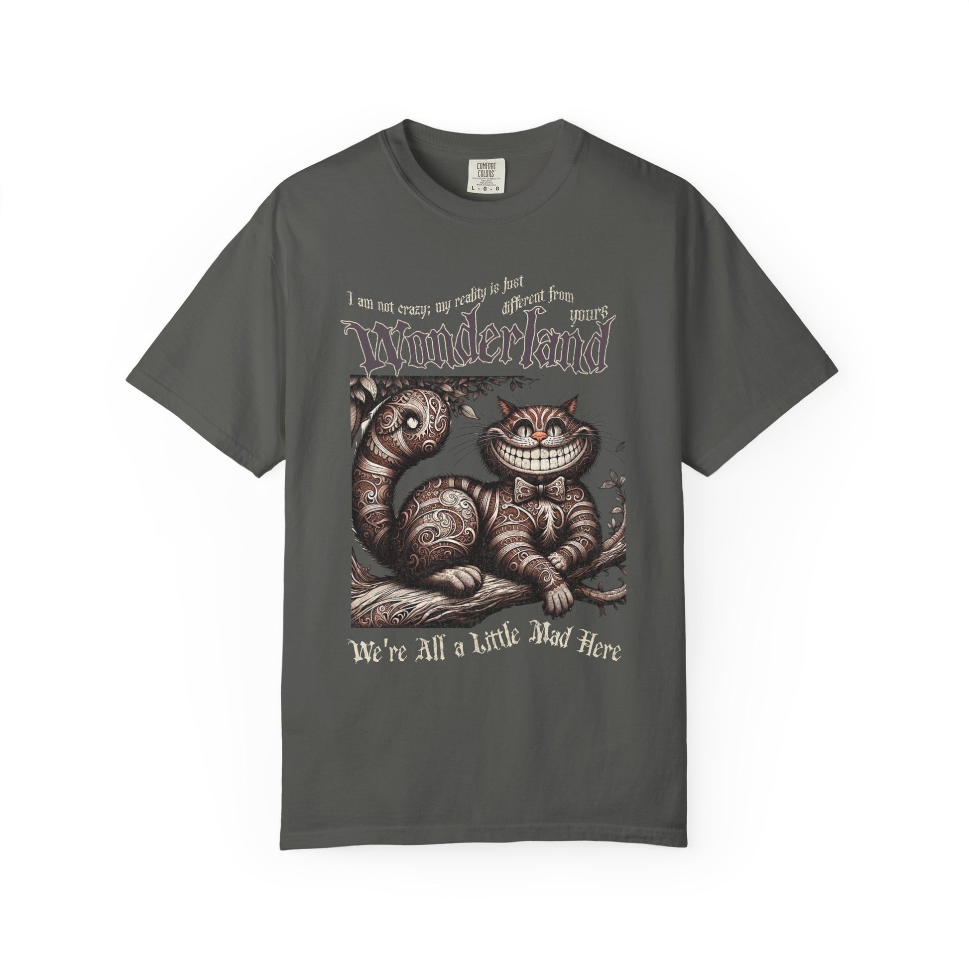 Cheshire Cat Alice in Wonderland TShirt Comfort Colors Oversized T-Shirt Dark Academia Mad Hatter Tea Party Bookish Book Lover Booktok Gift T-Shirt Printify Pepper S