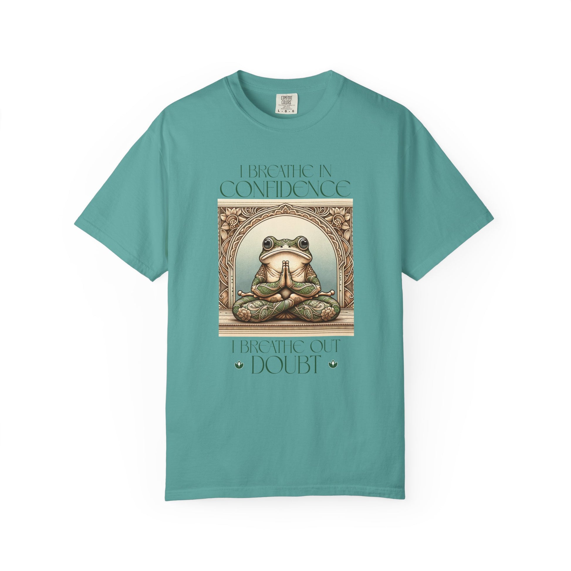 Green Yoga Frog Shirt I Breathe In Confidence And I Breathe Out Doubt Unisex T-Shirt, Casual Wear, Highlander Fan Gift, T-Shirt Printify Seafoam S