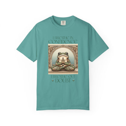 Green Yoga Frog Shirt I Breathe In Confidence And I Breathe Out Doubt Unisex T-Shirt, Casual Wear, Highlander Fan Gift, T-Shirt Printify Seafoam S