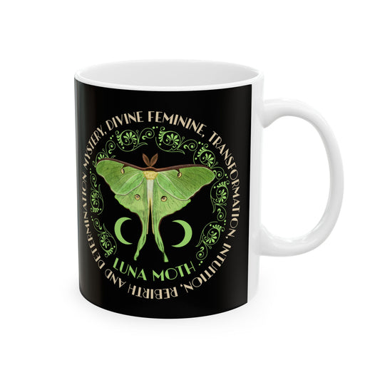 Luna Moth Coffee Mug Devine Feminine Gift For Green Witch Cottagecore Mystical Botanical Gift For Goddess Celestial Energy Coffee Cup BFF Mug Printify   