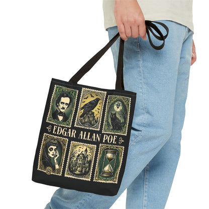 Edgar Allan Poe Tote Bag Gothic Literary Gift for Book Lover Dark Academia Macabre Accessory Halloween Tote Fall School Bag for Poetember Bags Printify
