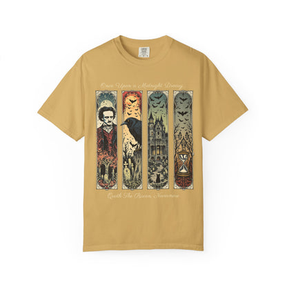 Edgar Allan Poe T-Shirt Gothic Graphic Tee The Raven Nevermore Quote Horror Literature Shirt Dark Academia Aesthetic Halloween Party Gift T-Shirt Printify Mustard S