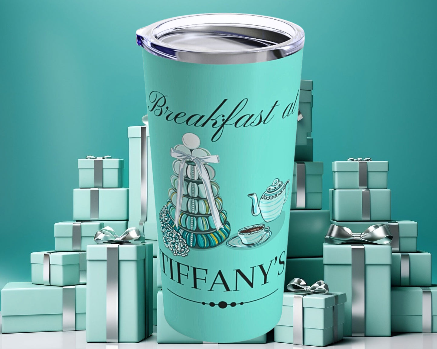 Breakfast at Tiffany's T & Co 20oz Tumbler, Classic Audrey Crew, Girls Brunching Weekend, Holly Golightly Fan Gift For Mom, Book Club Gift Mug Printify   