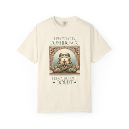 Green Yoga Frog Shirt I Breathe In Confidence And I Breathe Out Doubt Unisex T-Shirt, Casual Wear, Highlander Fan Gift, T-Shirt Printify Ivory S