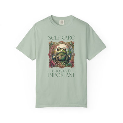 Green Yoga Frog Self-Care Is Toad-ally Important Unisex T-Shirt, Casual Wear, Highlander Fan Gift, T-Shirt Printify Bay S