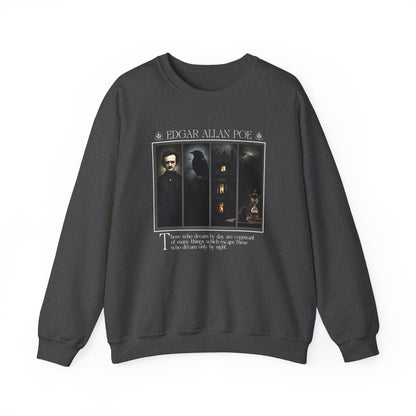 Edgar Allan Poe Sweatshirt The Raven Nevermore Gothic Horror Sweater Dark Academia Macabre Halloween Gift for Book Lovers Birthday Christmas Sweatshirt Printify Dark Heather S