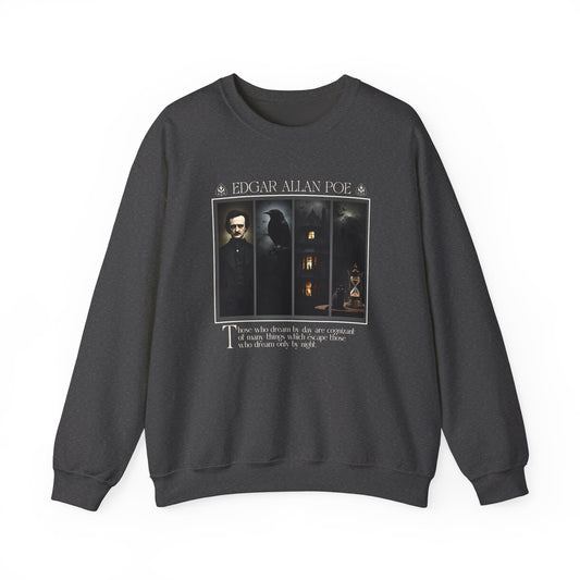 Edgar Allan Poe Sweatshirt The Raven Nevermore Gothic Horror Sweater Dark Academia Macabre Halloween Gift for Book Lovers Birthday Christmas Sweatshirt Printify Dark Heather S