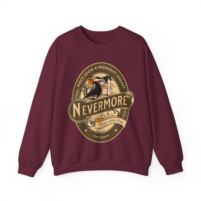 Edgar Allan Poe, Nevermore The Raven Sweatshirt, Book Lover, Halloween, Haunting Gothic Gift, Light, Dark Academia, Horror Movie Sweater Sweatshirt Printify S Maroon 