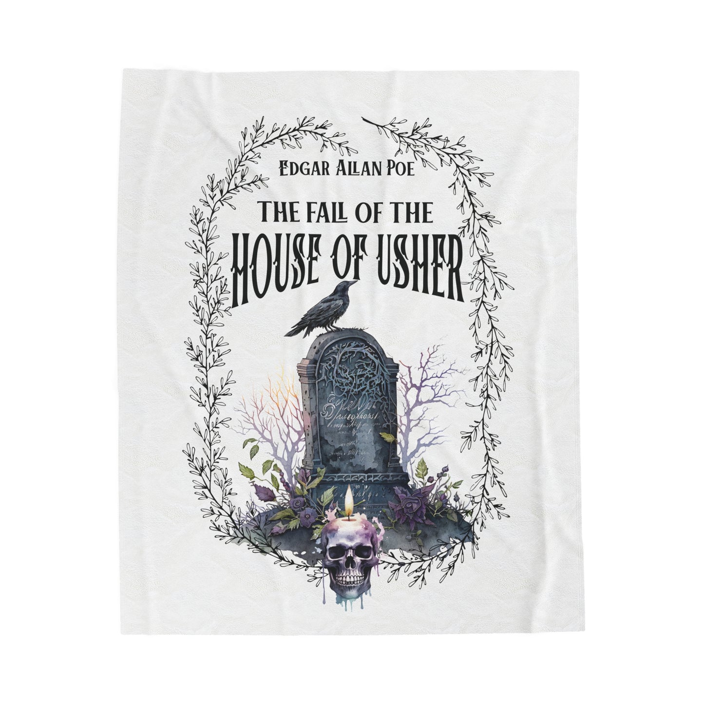 Edgar Allan Poe, The Fall Of The House Of Usher Throw Blanket, Book Lover Reading Blanket, Gothic Dark Academia, Horror Movie Watching Plush All Over Prints Printify 50" × 60"  