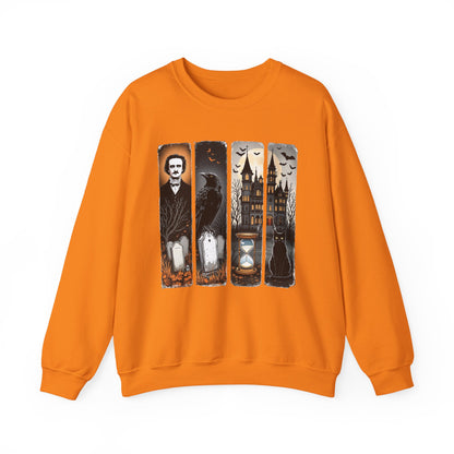 Edgar Allan Poe Sweatshirt The Raven Nevermore Gothic Horror Sweater Dark Academia Macabre Halloween Gift for Book Lovers Birthday Christmas Sweatshirt Printify Safety Orange S